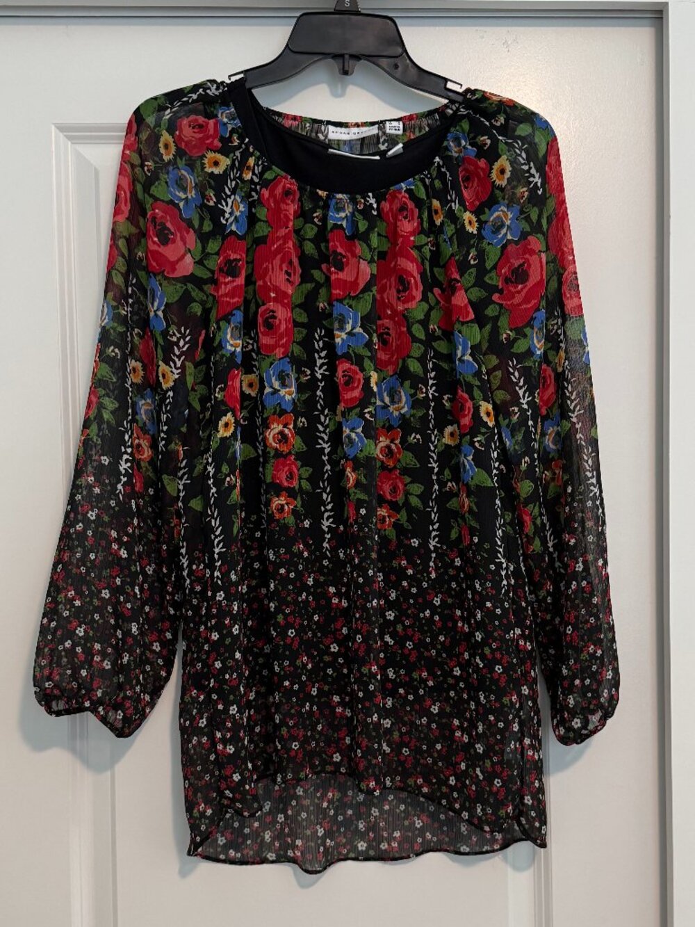 Susan Graver Printed Crinkle Chiffon Peasant Tunic with Knit Tank XS